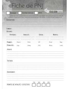 Fiches de PNJ Clé en main