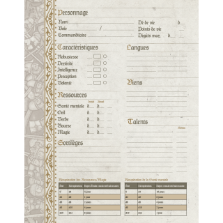 Feuilles de personnages Cthulhu Tenebris