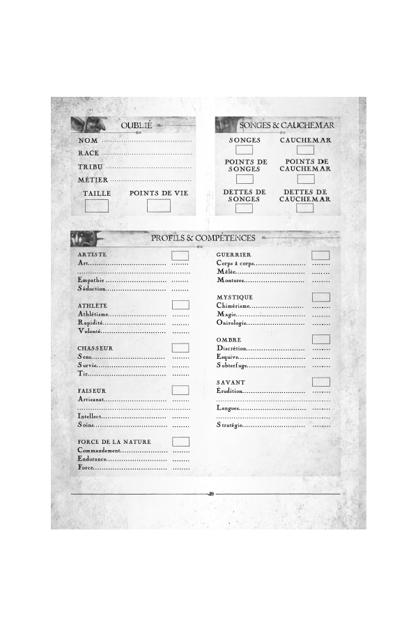 Livret de personnage pour Les Oubliés